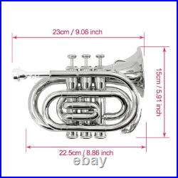 Bb Pocket Trumpet Brass Pocket Trumpet B Flat, 7C Mouthpiece, Complete Kit