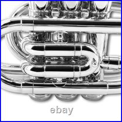 Bb Pocket Trumpet Brass Pocket Trumpet B Flat, 7C Mouthpiece, Complete Kit