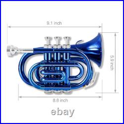 Bb Pocket Trumpet with Case, Mouthpiece, Cleaning Cloth Brass Musical Instruments