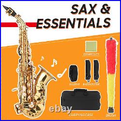 Bb Soprano Saxophone Brass Gold Lacquered Curved Sax With Care Kit Carry Case H4I8