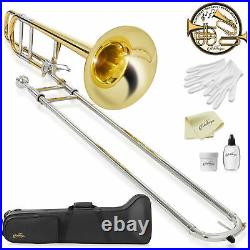 Bb Tenor Trombone with F Trigger, Gold Lacquer Finish, Brass Band Instrument, Case