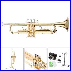 Bb Trumpet Brass Body with Case 7C Mouthpiece Music Stand Gloves Cleaning Cloth