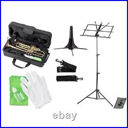 Bb Trumpet Brass Body with Case 7C Mouthpiece Music Stand Gloves Cleaning Cloth