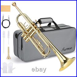 Bb Trumpet- Student Band Trumpets Brass Instrument With Hard Case For Beginner