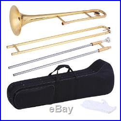 Beginner Tenor Trombone Brass Gold Lacquer Bb Tone B flat with Carrying Case