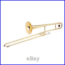 Beginner Tenor Trombone Brass Gold Lacquer Bb Tone B flat with Carrying Case