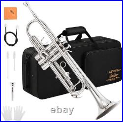 Beginner Trumpet Set, Brass Student Trumpet with Case, 7C Mouthpiece, Cleaning K