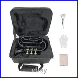 Black Bb Pocket Trumpet Brass Lacquer Trumpet 7C Mouthpiece, Hard Case, Strap