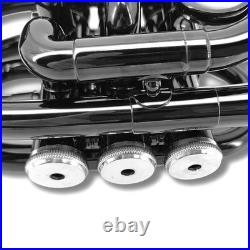 Black Bb Pocket Trumpet Brass Lacquer Trumpet 7C Mouthpiece, Hard Case, Strap