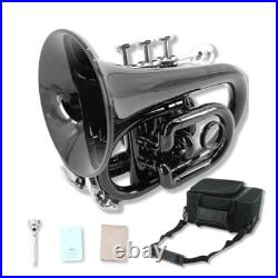 Black Bb Pocket Trumpet Brass Lacquer Trumpet 7C Mouthpiece, Hard Case, Strap