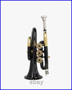 Black Pocket Trumpet Bb with Case-Mouthpiece Compact Brass Kit BRS
