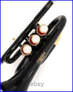 Black Pocket Trumpet Bb with Case-Mouthpiece Compact Brass Kit BRS