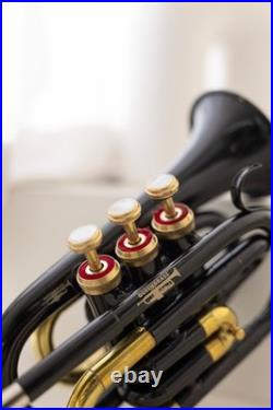 Black Pocket Trumpet Bb with Case-Mouthpiece Compact Brass Kit BRS