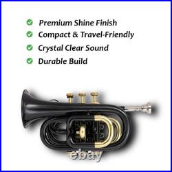 Black Pocket Trumpet Bb with Case-Mouthpiece Compact Brass Kit BRS