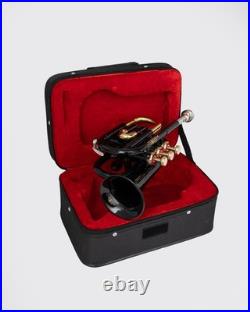 Black Pocket Trumpet Bb with Case-Mouthpiece Compact Brass Kit BRS. CHRISTMAS