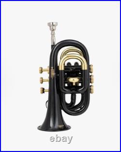 Black Pocket Trumpet Bb with Case-Mouthpiece Compact Brass Kit BRS CHRISTMAS