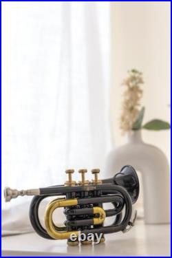 Black Pocket Trumpet Bb with Case-Mouthpiece Compact Brass/Kit BRS CHRISTMAS