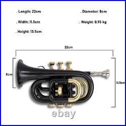 Black Pocket Trumpet Bb with Case-Mouthpiece Compact Brass/Kit BRS CHRISTMAS