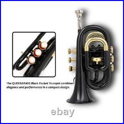 Black Pocket Trumpet Bb with Case-Mouthpiece Compact Brass Kit BRS nice band