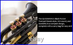 Black Pocket Trumpet Bb with Case-Mouthpiece Compact Brass Kit BRS nice band