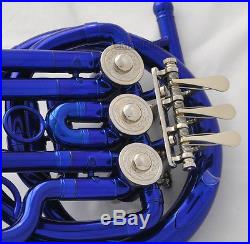 Blue Piccolo MiNi French Horn Bb Key Pocket horn Engraving Bell New Case