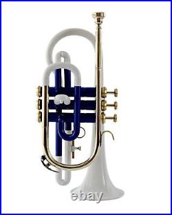 Brand New White Blue Brass Bb Flat Cornet Trumpet+FREE HARD CASE