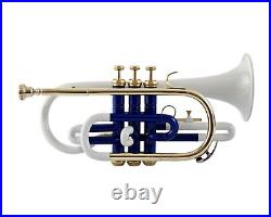Brand New White Blue Brass Bb Flat Cornet Trumpet+FREE HARD CASE