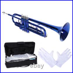 Brass B Flat Trumpet Set with Case Mouth of Trumpet Gloves Blue