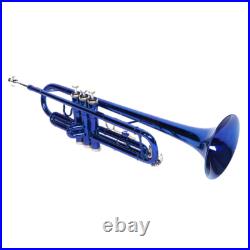 Brass B Flat Trumpet Set with Case Mouth of Trumpet Gloves Blue