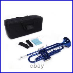 Brass B Flat Trumpet Set with Case Mouth of Trumpet and Gloves Blue