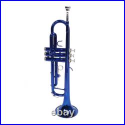 Brass B Flat Trumpet Set with Case Mouth of Trumpet and Gloves Blue
