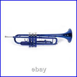 Brass B Flat Trumpet Set with Case Mouth of Trumpet and Gloves Blue