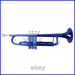 Brass B Flat Trumpet Set with Case Mouth of Trumpet and Gloves Blue