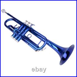Brass B Flat Trumpet Set with Case Mouth of Trumpet and Gloves Blue