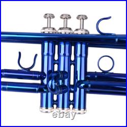 Brass B Flat Trumpet Set with Case Mouth of Trumpet and Gloves Blue