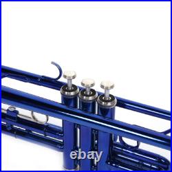 Brass B Flat Trumpet Set with Case Mouth of Trumpet and Gloves Blue