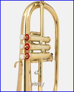 Brass Bb Flugelhorn 3 Valves Classy Look gift! Jazz Band Instrument With Case