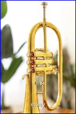 Brass Bb Flugelhorn 3 Valves Classy Look gift! Jazz Band Instrument With Case