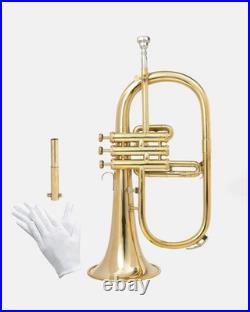 Brass Bb Flugelhorn 3 Valves Classy Look gift! Jazz Band Instrument With Case