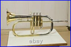 Brass Bb Flugelhorn 3 Valves Gold & Silver Plated Jazz Band Instrument With Case