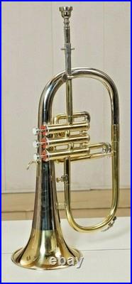 Brass Bb Flugelhorn 3 Valves Gold & Silver Plated Jazz Band Instrument With Case