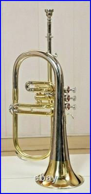 Brass Bb Flugelhorn 3 Valves Gold & Silver Plated Jazz Band Instrument With Case