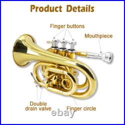 Brass Bb Pocket Trumpet Lacquer Yellow Trumpet 7C Mouthpiece, Hard Case, Strap