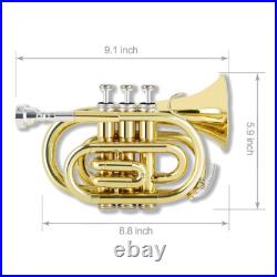 Brass Bb Pocket Trumpet Lacquer Yellow Trumpet 7C Mouthpiece, Hard Case, Strap