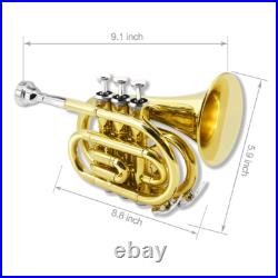 Brass Bb Pocket Trumpet Lacquer Yellow Trumpet 7C Mouthpiece, Hard Case, Strap