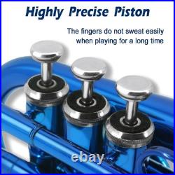 Brass Bb Pocket Trumpet with Case, Mouthpiece, Cleaning Cloth Blue