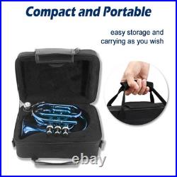 Brass Bb Pocket Trumpet with Case, Mouthpiece, Cleaning Cloth Blue