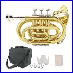 Brass Bb Pocket Trumpet with Case, Mouthpiece, Cleaning Cloth Musical Instruments
