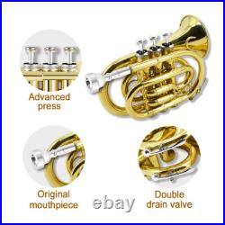 Brass Bb Pocket Trumpet with Case, Mouthpiece, Cleaning Cloth Musical Instruments