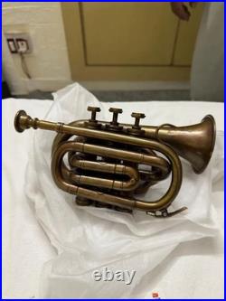 Brass Instrument Pocket Trumpet Antique Best Perfect for Practice, Home Decor